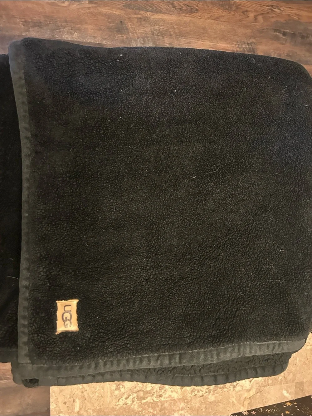 UGG Black Plush Sherpa Blanket with Logo Patch Twin size